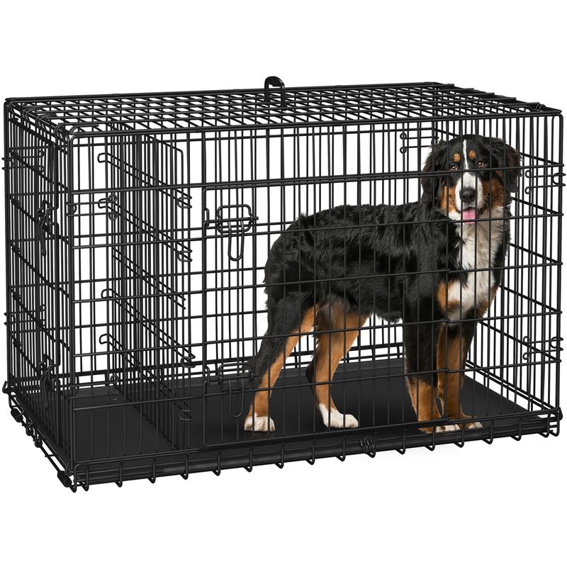 Faltbarer Hundekäfig L 90 x 56 x 63 cm klappbar mit 2 Türen, Schwarz
