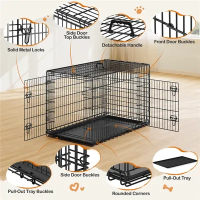 Hundebox Tiertransportbox mit Ausziehbaren Bodenwanne Griff und 2 Türen