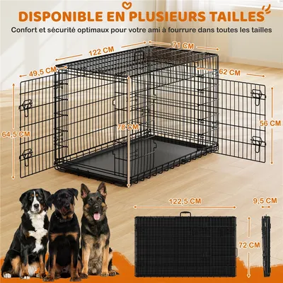 Cage Pour Chien Transportable En Fils Métalliques 122×73×80 Cm Noir