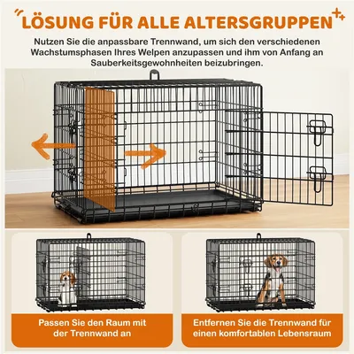 Faltbarer Hundekäfig L 90 x 56 x 63 cm klappbar mit 2 Türen, Schwarz