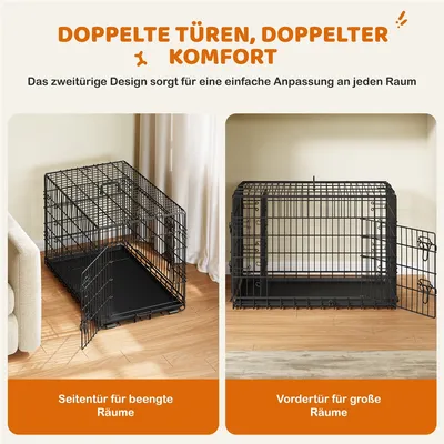 Faltbarer Hundekäfig L 90 x 56 x 63 cm klappbar mit 2 Türen, Schwarz