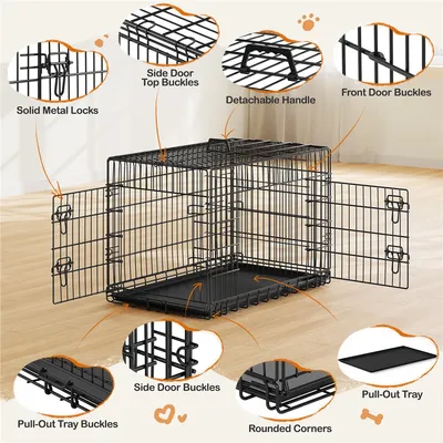 Faltbarer Hundekäfig L 90 x 56 x 63 cm klappbar mit 2 Türen, Schwarz