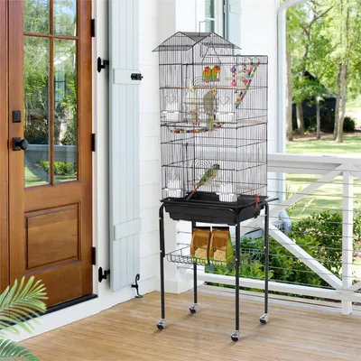 Cage à Oiseaux En Métal Avec Support Détachable à Roulettes