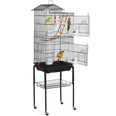 Cage à Oiseaux En Métal Avec Support Détachable à Roulettes