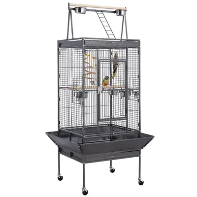 Cage à Oiseaux En Métal Avec Roulettes, Mangeoires