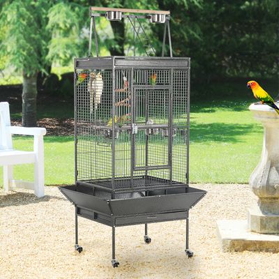 Cage à Oiseaux En Métal Avec Roulettes, Mangeoires