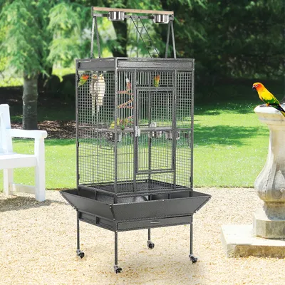 Cage à Oiseaux En Métal Avec Roulettes, Mangeoires