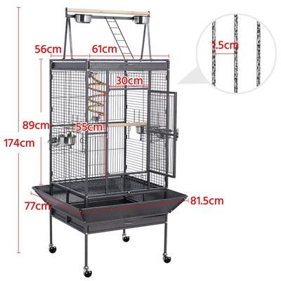 Cage à Oiseaux En Métal Avec Roulettes, Mangeoires