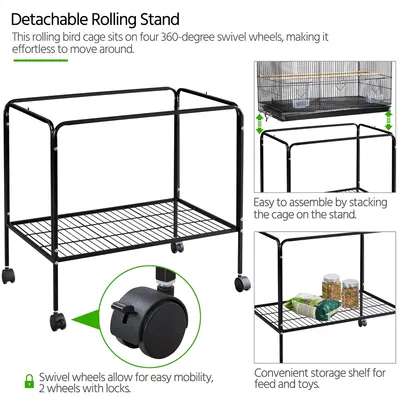Yaheetech Cage à Oiseaux avec Support Noir Yaheetech Cage à Oiseaux avec Support Noir