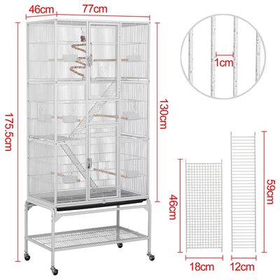 Cage à Oiseaux En Métal Hauteur De 175 Cm Avec Toit Volière