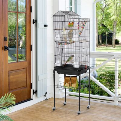 Cage à Oiseaux En Métal Avec Support Détachable à Roulette