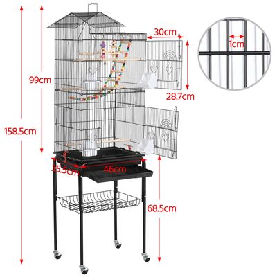 Cage à Oiseaux En Métal Avec Support Détachable à Roulette