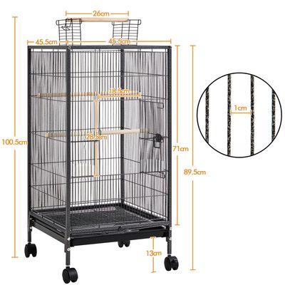 Cage à Oiseaux Sur Pied En Métal Avec Roulettes Et Fond Amovible
