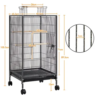Cage à Oiseaux Sur Pied En Métal Avec Roulettes Et Fond Amovible