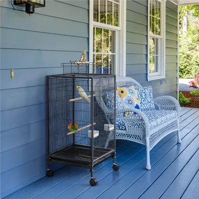 Yaheetech Cage à Oiseaux avec Roulettes Noir