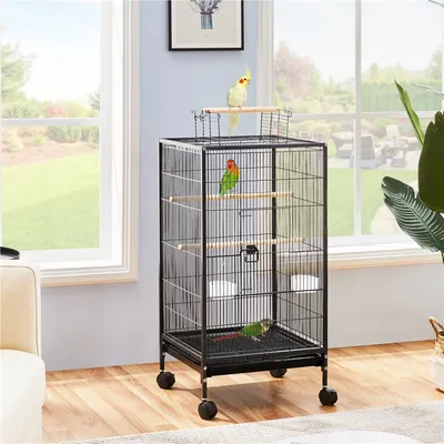Yaheetech Cage à Oiseaux avec Roulettes Noir