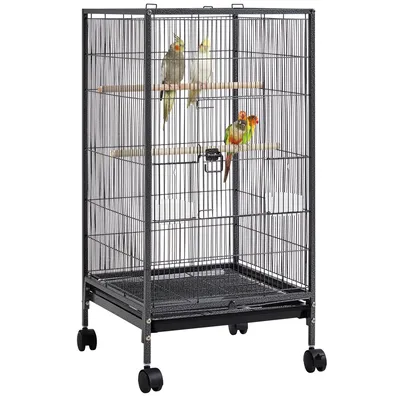 Cage à Oiseaux Sur Pied En Métal Avec Roulettes Et Fond Amovible