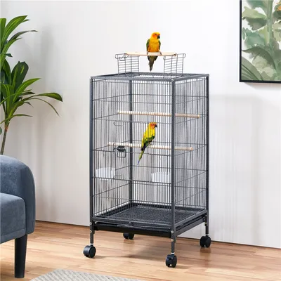 Vogelvoliere Vogelkäfig Papageienkäfig Vogelhaus mit Holzstangen und Rollen