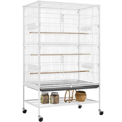 Cage à Oiseaux En Métal Avec Support Roulant, Étagère De Rangement