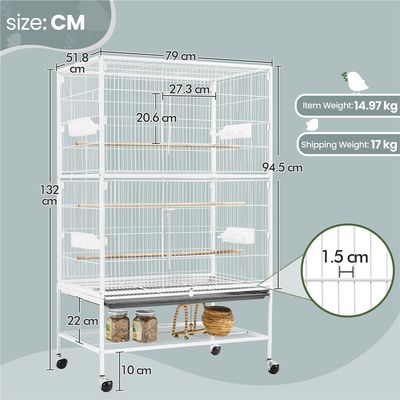 Cage à Oiseaux En Métal Avec Support Roulant, Étagère De Rangement