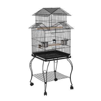Cage à Oiseaux à Trois Toits En Métal Avec Support Amovible