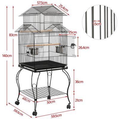 Cage à Oiseaux à Trois Toits En Métal Avec Support Amovible