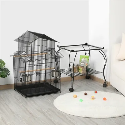Cage à Oiseaux à Trois Toits En Métal Avec Support Amovible
