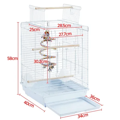 Cage à Oiseaux En Métal Avec Jouet, 3 Perchoirs, 2 Mangeoirs