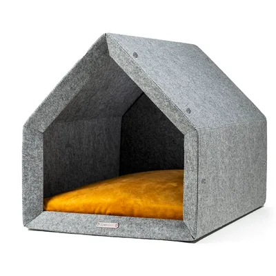 Pethome niche orthopédique pour chien gris clair avec jaune Pethome niche orthopédique pour chien gris clair avec jaune