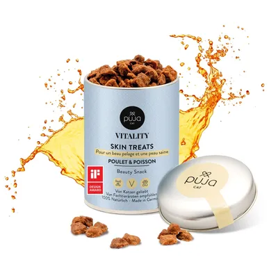 PUJA 3x Friandises pour chat pour une peau saine et un pelage brillant