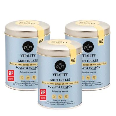 PUJA 3x Friandises pour chat pour une peau saine et un pelage brillant