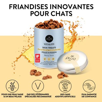 PUJA 3x Friandises pour chat pour une peau saine et un pelage brillant