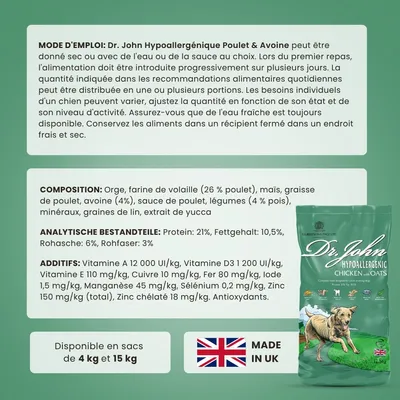Croquettes chien adulte – Dr John Poulet & Avoine Croquettes chien adulte – Dr John Poulet & Avoine