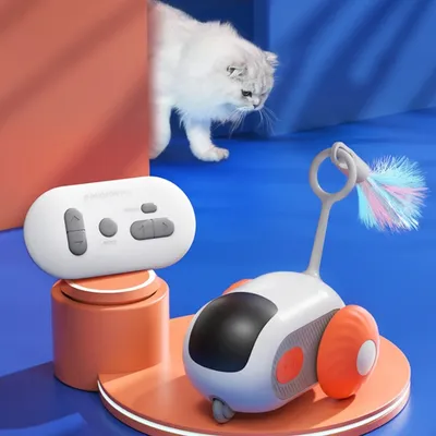 IntiMeg Jouet pour chat voiture intelligente avec plumes