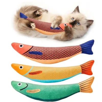 IntiMeg Jouet pour chat Poisson Saury 3 pièces