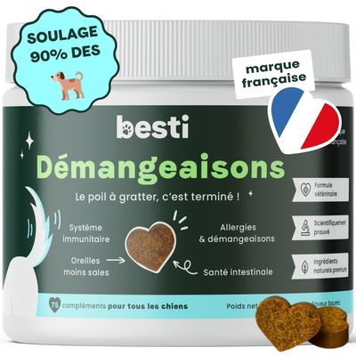 BESTI | Démangeaisons | Compléments Alimentaires Vétérinaires pour Chiens 75 compléments premium et appétissants au saumon 🐟  - 300 gr