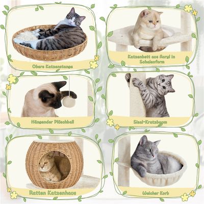 Katzenbaum mit Aussichtsplattform Katzenkorb Kratzstämme und Plüschball