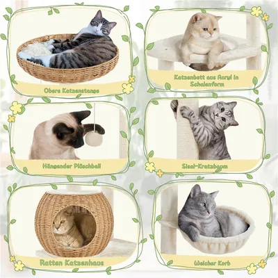 Katzenbaum mit Aussichtsplattform Katzenkorb Kratzstämme und Plüschball