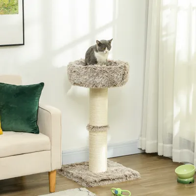 PawHut - arbre à chat luxe effet fourrure multi-équipement H.87 cm - marron