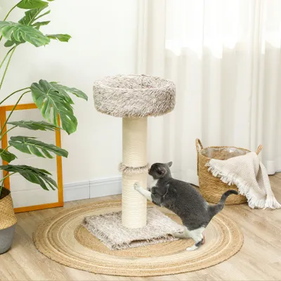 PawHut - arbre à chat luxe effet fourrure multi-équipement H.87 cm - marron