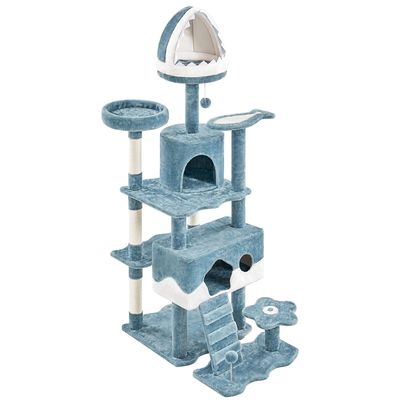 Arbre à Chat Design Océan En Peluche Avec Niche Cachettes Perchoirs Rampe