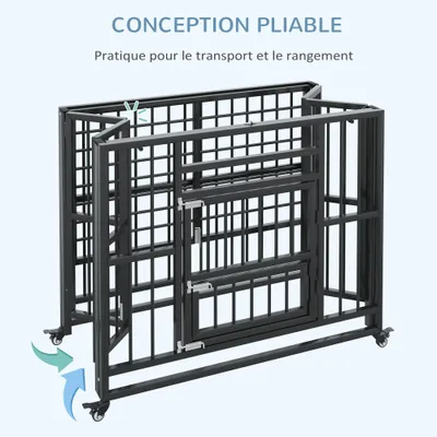 PawHut - cage d'intérieur pliable 3 portes pour chien sur roulettes - noir