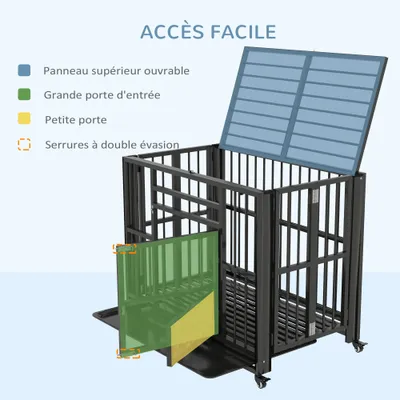 PawHut - cage d'intérieur pliable 3 portes pour chien sur roulettes - noir
