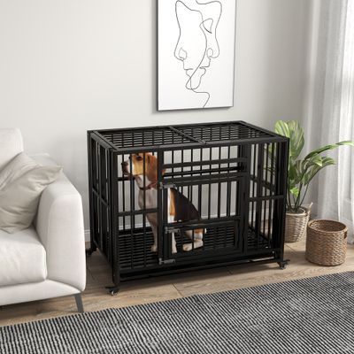 PawHut - cage d'intérieur pliable 3 portes pour chien sur roulettes - noir