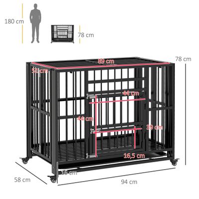 PawHut - cage d'intérieur pliable 3 portes pour chien sur roulettes - noir