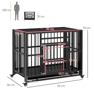 PawHut - cage d'intérieur pliable 3 portes pour chien sur roulettes - noir