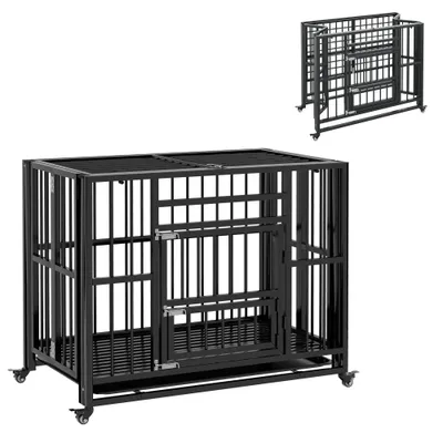 PawHut - cage d'intérieur pliable 3 portes pour chien sur roulettes - noir