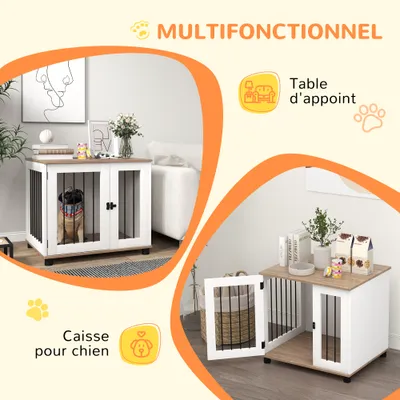 PawHut - cage d'intérieur 1 porte pour chien en bois - blanc naturel PawHut - cage d'intérieur 1 porte pour chien en bois - blanc naturel