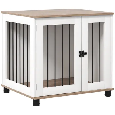 PawHut - cage d'intérieur 1 porte pour chien en bois - blanc naturel