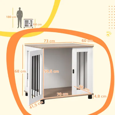 PawHut - cage d'intérieur 1 porte pour chien en bois - blanc naturel